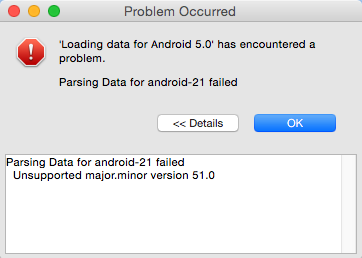 Parsing Data for android-21 failed Android Lollipop